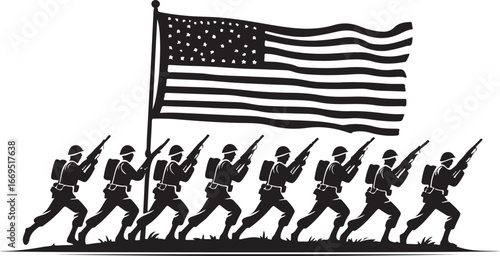 Veteran's day poster.Honoring all who served. Veteran's day illustration with american flag and soldiers
