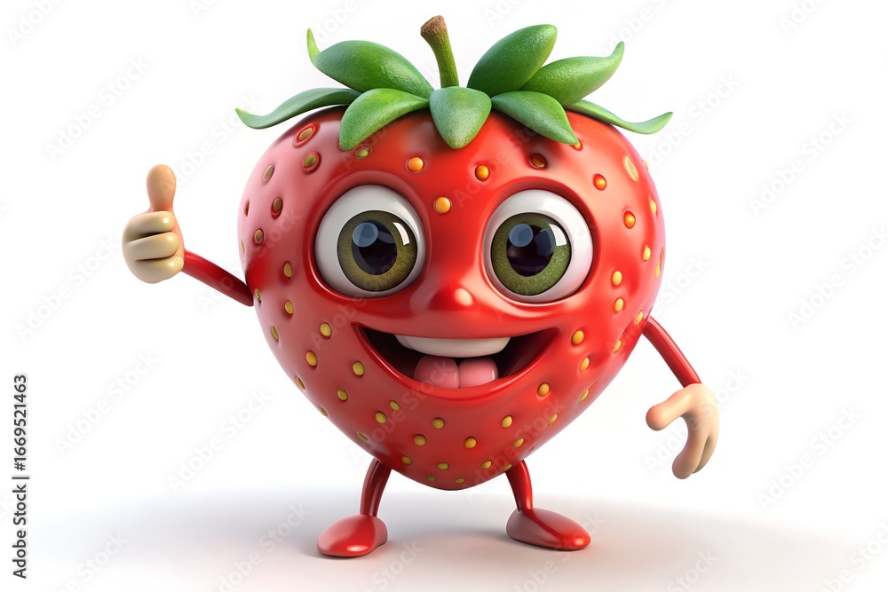 Fototapeta premium Happy Strawberry Character Giving a Thumbs Up on a White Background