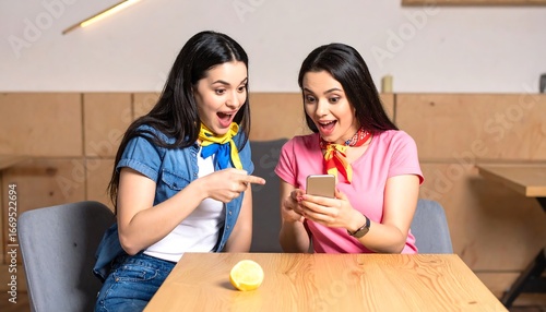 Two women surprised by phone