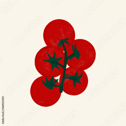 Cherry Tomatoes, Fresh Red Vegetable Hand-drawn Illustration