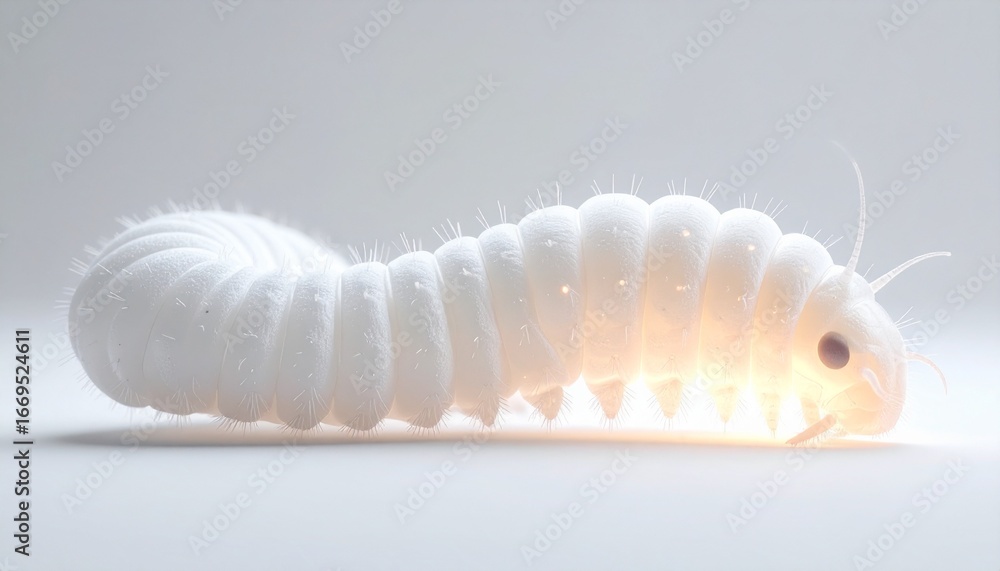 Naklejka premium Detailed 3D Render of a Soft, White Caterpillar with Illuminated Interior on a Light Background