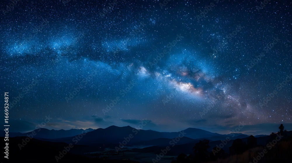 Fototapeta premium Starry night sky over mountains.