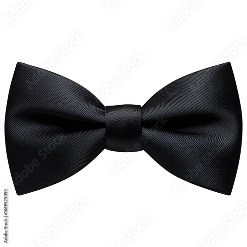 Elegant black bow tie for formal wear, isolated on transparent background
