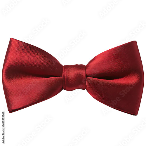 Glossy red bow tie for formal and festive wear, isolated on transparent background