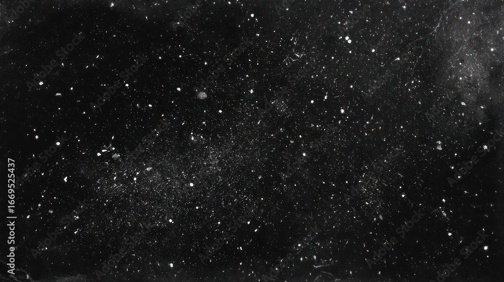 Fototapeta premium Grainy black and white image of a star field. Numerous scattered specks of light against a dark backdrop convey celestial vastness