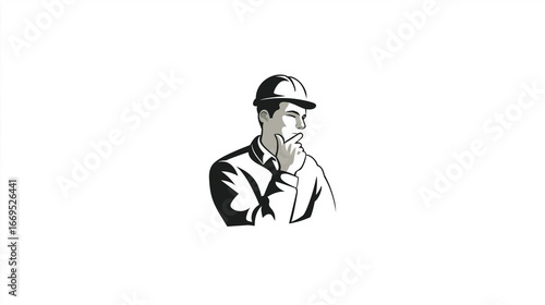 Vintage Style Construction Worker Contemplating
