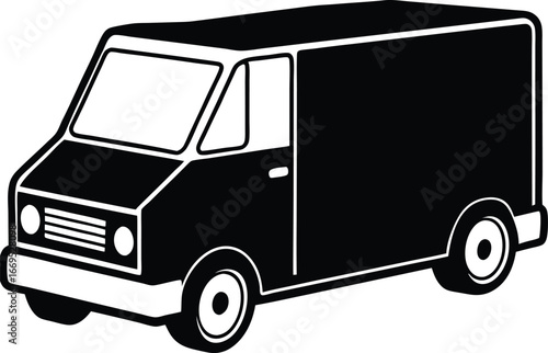 Fast shipping delivery truck silhouette on white background