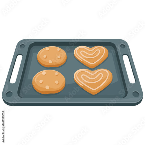 Cookies and buns on baking sheet homemade baking vector illustration