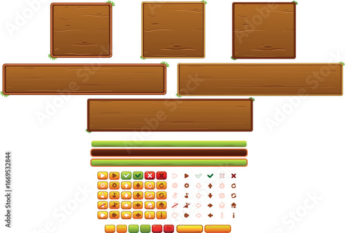 wooden UI set for game 