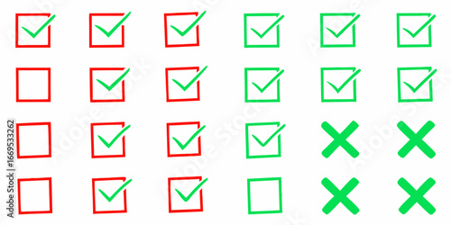 Red Check Boxes With Green Check Marks And Red Xs On White Background x mark checkbox