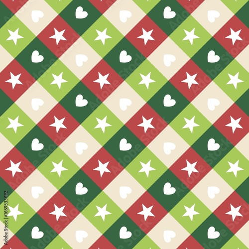 Obraz na plátně A seamless diagonal plaid pattern in red, green, and cream