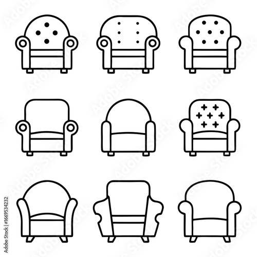 Collection of armchair icons set of different styles of armchairs for interior design projects and furniture stores