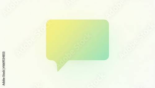 A softly shaded, light green and yellow, speech bubble graphic against a plain background.
