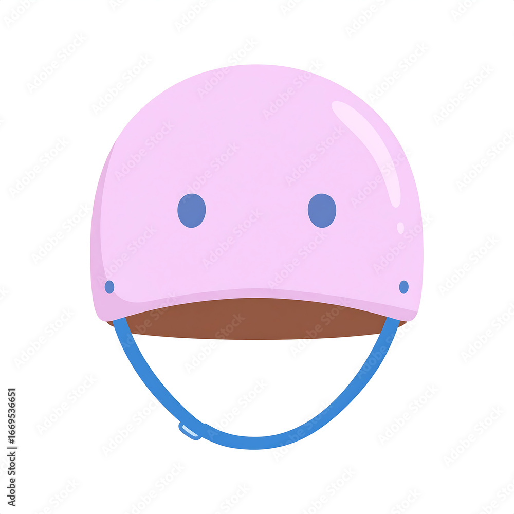 Fototapeta premium Pink safety helmet with blue strap and ventilation holes, designed for child protection during activities, shown on white background