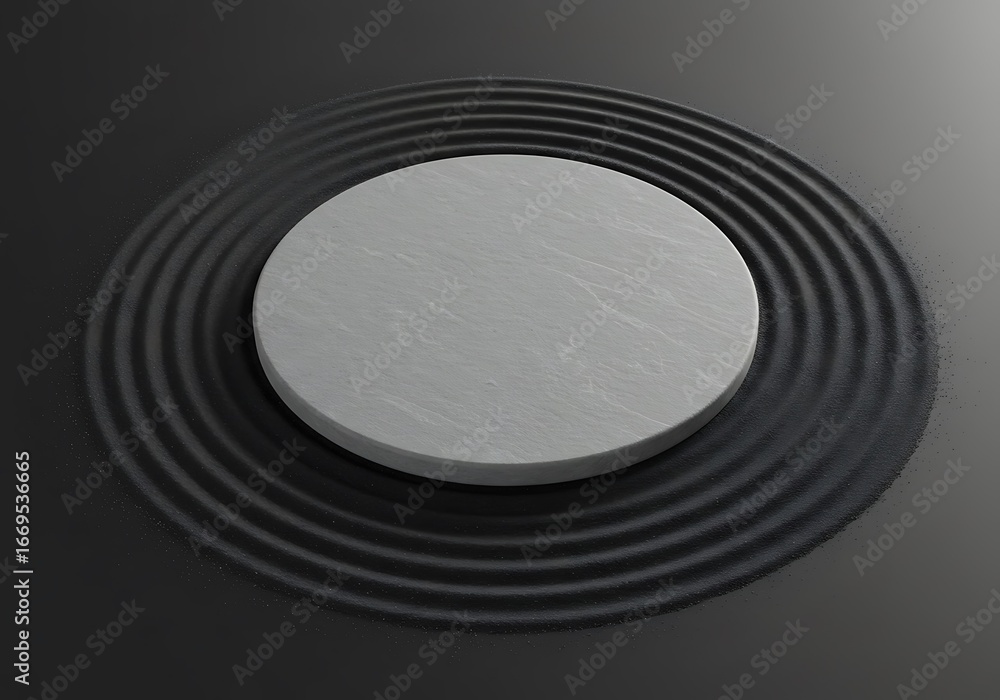 Fototapeta premium Mockup concentric circles with a stone platform on a dark background commercial usage