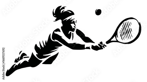 Dynamic Tennis Player in Action with Ball and Racket Illustration