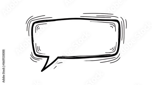A hand-drawn speech bubble with thick black outlines and motion lines, isolated on a white background.