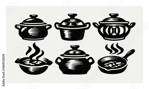 Vintage Style Cooking Utensils and Pots for Culinary Use and Art