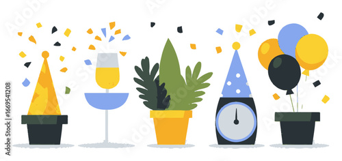 Colorful Flat Cartoon Party Elements for Celebration and Festivity