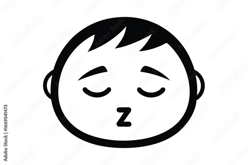 Fototapeta premium Sleeping Baby Face Outline Icon with Closed Eyes, Mouth, and Z Symbol