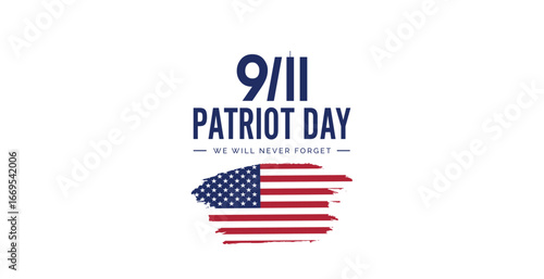 USA Patriot Day banner with American flag and lettering. Vector illustration. Day of remembering, September 11
