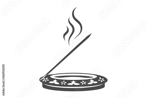 Monochrome Aroma Stick with Floral Incense Holder on White Background
