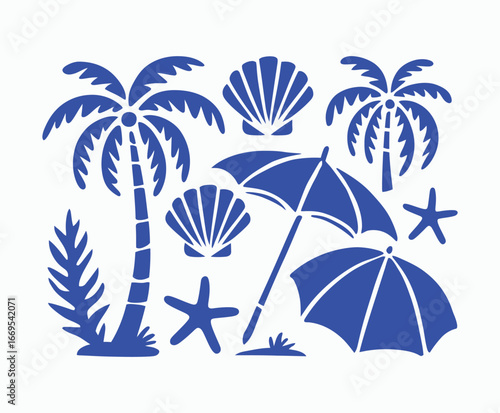 Beach Summer Hand Drawn Isolated EPS Template Vector Collection