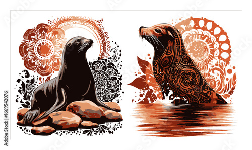 Stylish Abstract Illustration of Seals in Unique Artistic Designs