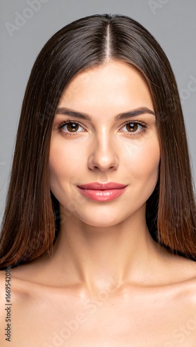 Woman with flawless skin and straight hair