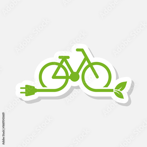 Electric city bike icon sticker isolated on gray background