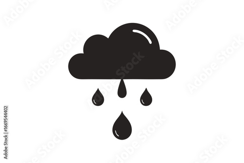 Rain Cloud with Water Drops Icon Weather Element on White Background