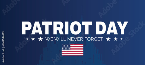 USA Patriot Day banner with American flag and lettering. Vector illustration. Day of remembering, September 11