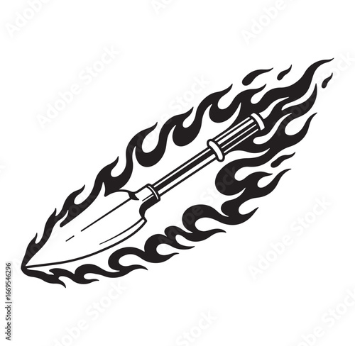 Vector illustration of a flaming spear or arrowhead symbol on white background