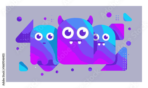 Colorful Vector Art of Cute Cartoon Monsters in Vibrant Design