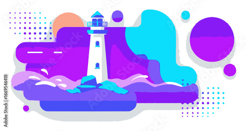 Vibrant Vector Illustration of a Lighthouse with Colorful Background Design