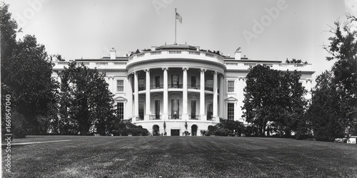 A historic black and white photograph of the White House in early 1900s Stock photo