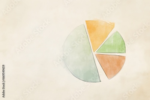 Financial pie chart sketch, faded design, right side clear space for content or logo
