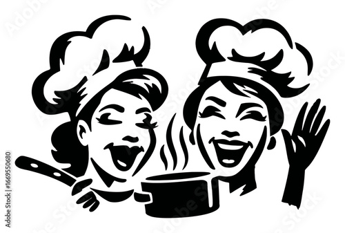 Joyful Chefs Cooking Together with Smiles and a Pot of Food