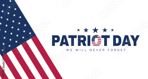 USA Patriot Day banner with American flag and lettering. Vector illustration. Day of remembering, September 11