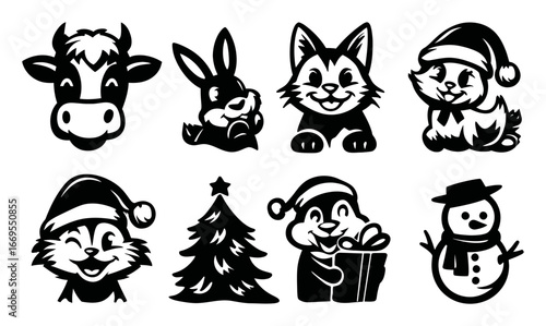 Cute Animal Icons with Holiday Theme for Seasonal Celebrations and Decor