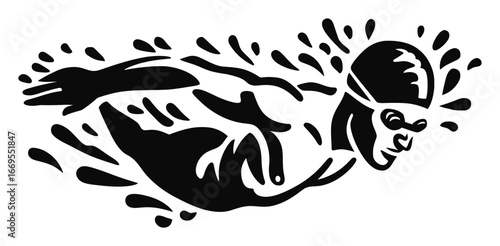 Dynamic Swimmer in Action Swimming Through Splashes and Water Waves