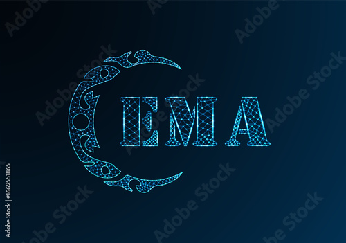 Low poly letter logo EMA design. EMA letter logo low poly vector design on blue color gradient background. EMA logo low poly design