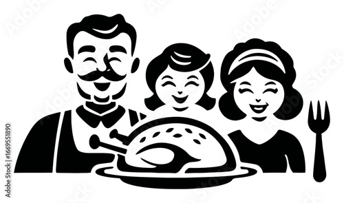 Family Gathering Around a Delicious Roast Turkey Dinner Celebration
