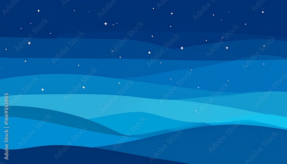 Fototapeta premium Abstract blue wavy landscape with stars.
