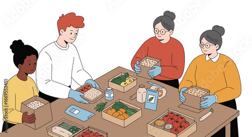 Community Volunteers Assembling Food Packages A Collaborative Effort for Nourishment