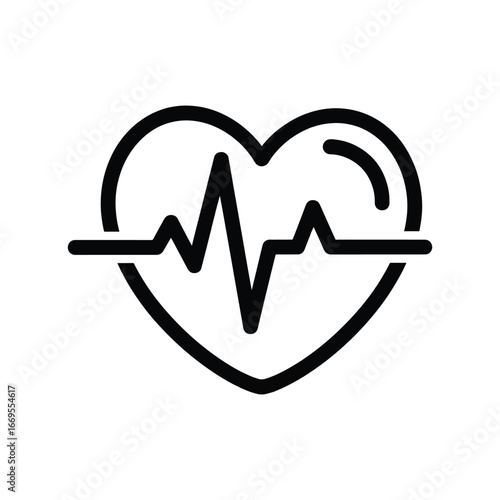 Black silhouette of a human heart, anatomically detailed, on a white background, representing cardiology and health.
