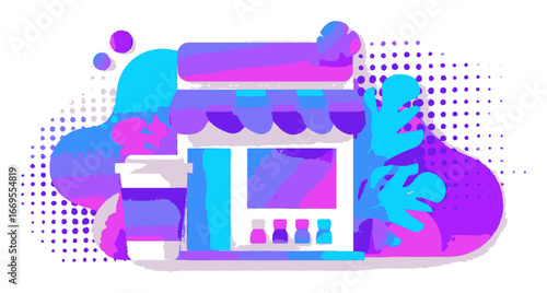 Colorful Vector Illustration of Modern Coffee Shop with Creative Design
