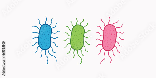Print   Salmonella bacteria are blue, green and pink. Vector illustration isolated on white background