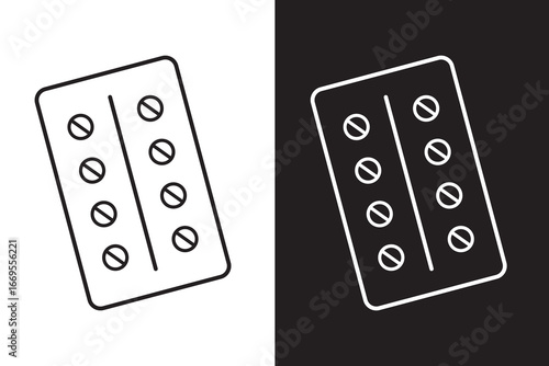Pill blister pack icons. Thin linear graphic pictogram for website