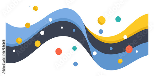 Vibrant Flat Cartoon Waves with Colorful Circles and Shapes Design